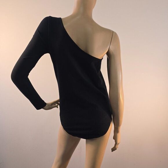 Boston Proper One Shoulder Bodysuit Size M Stretchy Long Sleeve Black FLAW Read - Picture 4 of 10